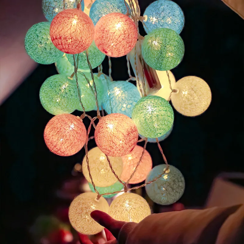 

10/20LEDs Cotton Ball String Fairy Night Lights LED Bulb Bedroom Outdoor Holiday Party Ramadan Decoration Mother's Day Gifts