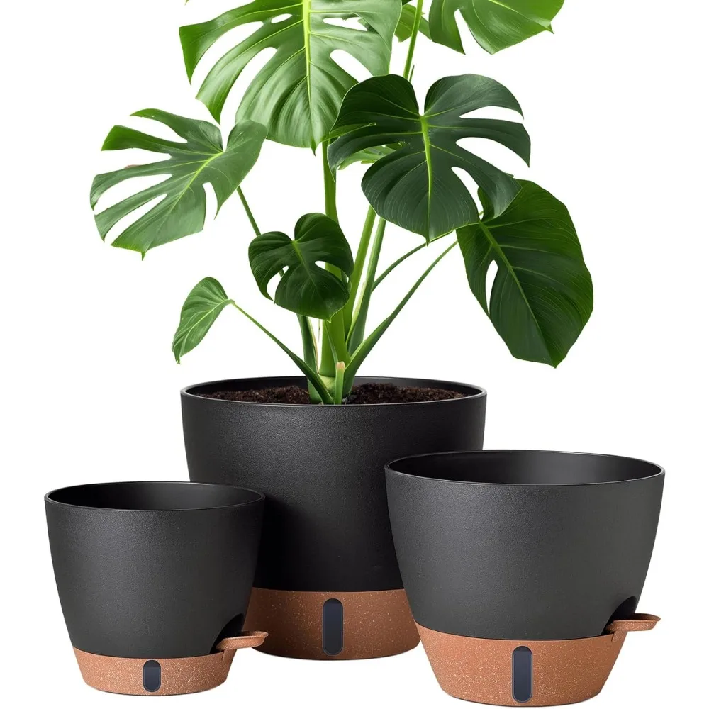 12/10/8 inch self watering pots for indoor plants plastic large plant pot for outdoor plants, water level window & spacious rese