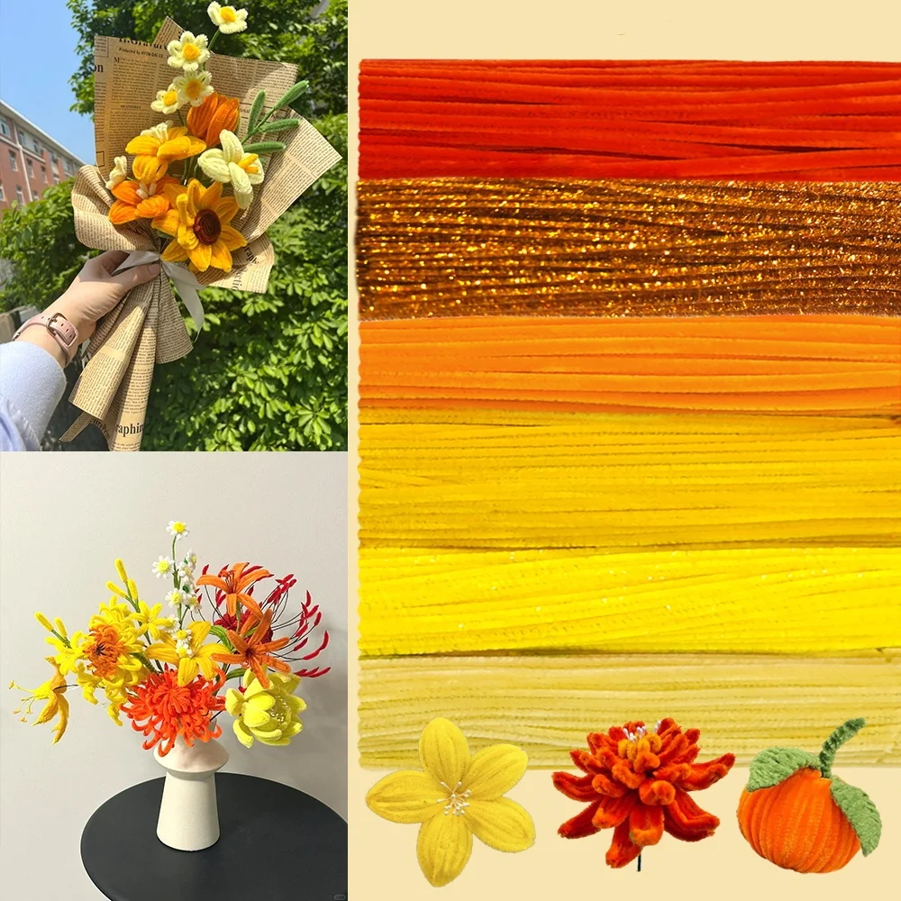 100/300 Uds. Limpiadores de tuberías amarillo degradado de 6 colores tallos de chenilla, limpiadores de tuberías artesanales, juego de limpiadores de tuberías para arte y manualidades DIY