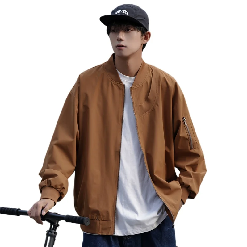 

Trendy Men's Jacket Spring-Autumn Loose-Fit Baseball Collar Solid Color Design Casual Outerwear Comfortable Versatile Men's Top