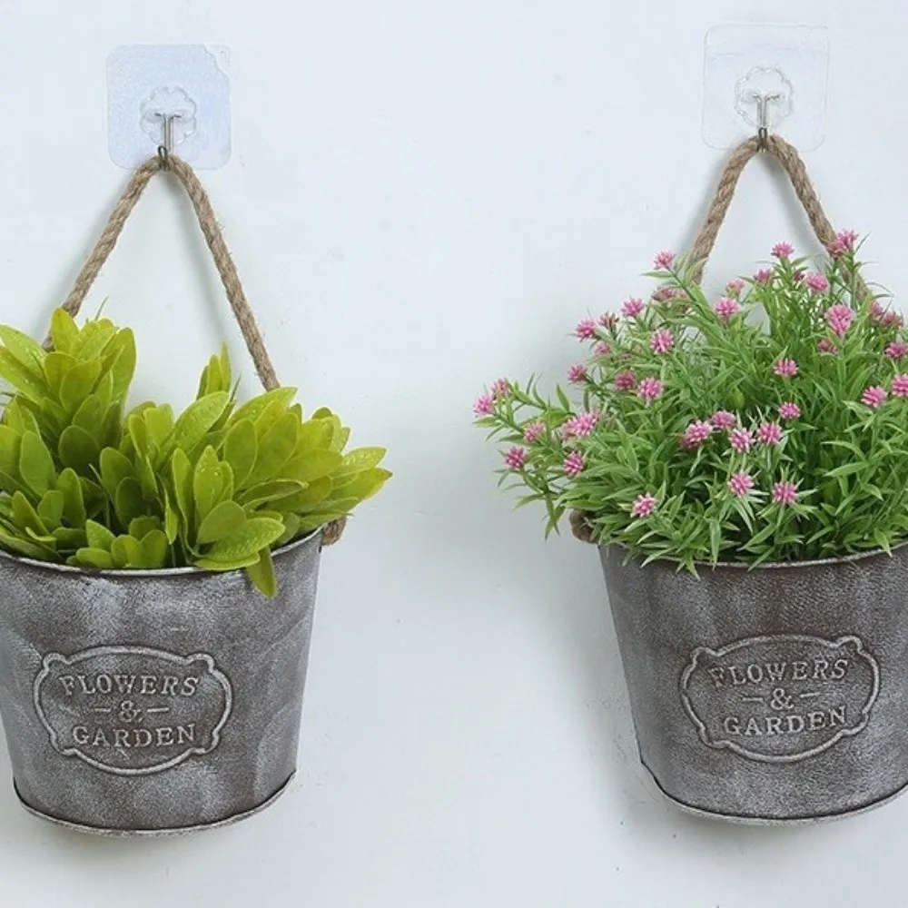 Practical Vintage Hanging Flower Pot Country Style Iron Hanging Basket Semicircle Wall Mounted Planter Indoor Plants