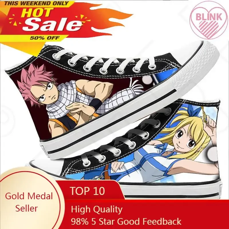 Anime Fairy Tail  Print Canvas Shoes Etherious • Natsu • Dragneel Cosplay Costume High Top Sneakers Casual Shoes Fashion