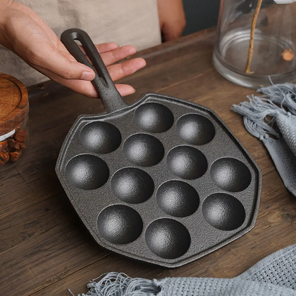Cast Iron Takoyaki Grill Pan Multipurpose Octopus Ball Meatball Baking Mold Easy Clean Cookware