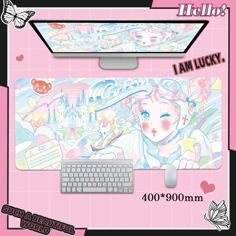 Mouse pad ins game kawaii girl mous pads pink desk game mouse mat technology computer fearless contract game 90x40 cm large size