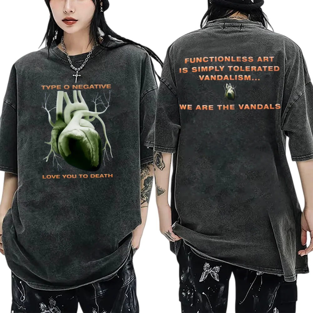 

Rock Band Type O Negative Love You To Death Acid wash tshirt Men's Women's Gothic Oversized Fashion Cotton Short Sleeve