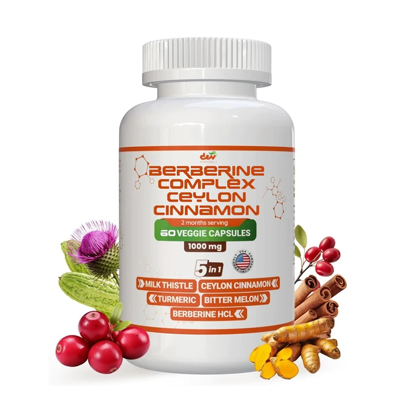 Berberine supplements contain Ceylon cinnamon, milk thistle, turmeric, bitter melon complex, immune support, vegan, non GMO