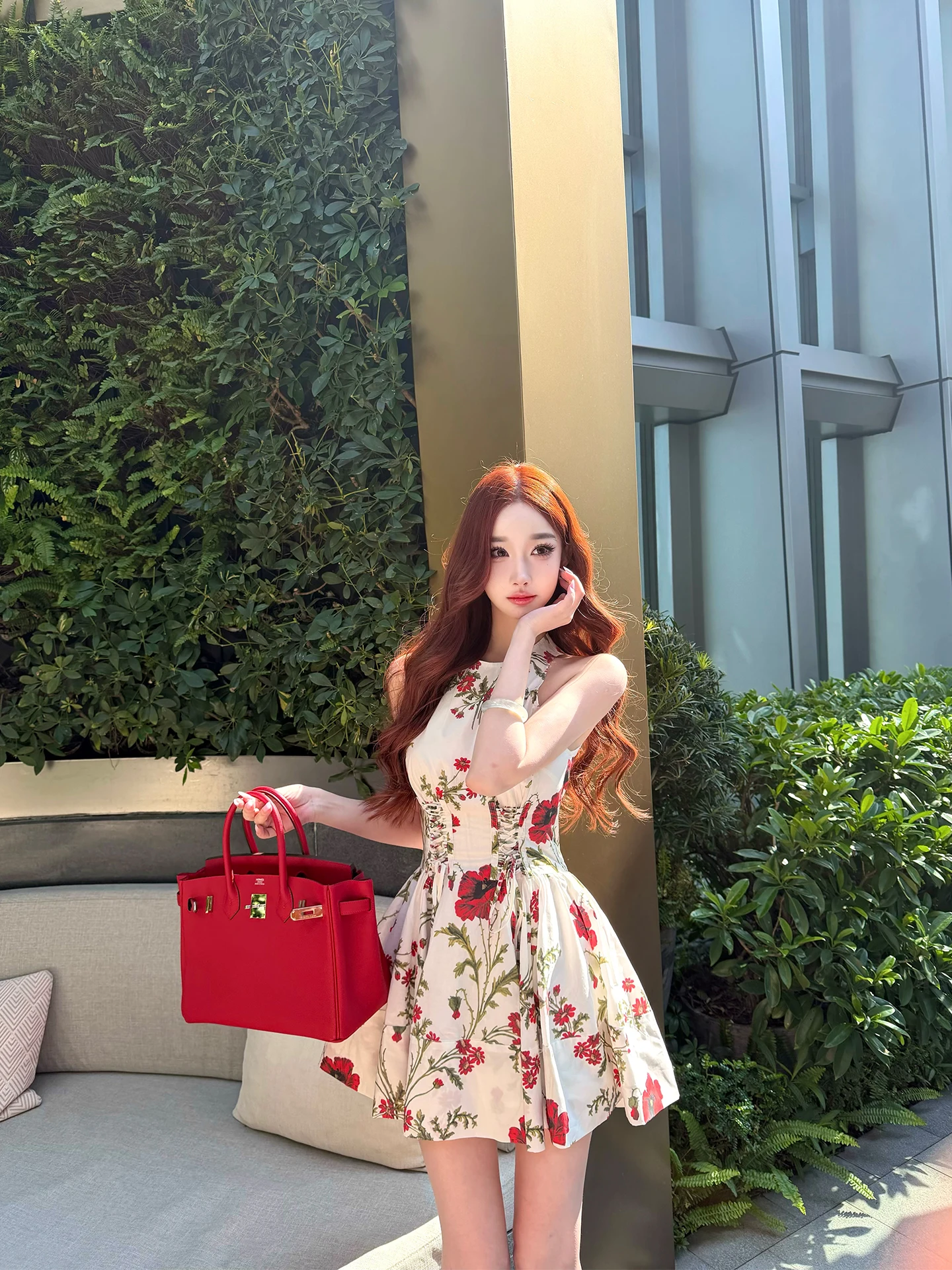 

Vera Moon W Spring Summer New Floral Print Dr Svel High Waist A-Line Cotton Gown Prince Sle Breathable Skin-Fr...