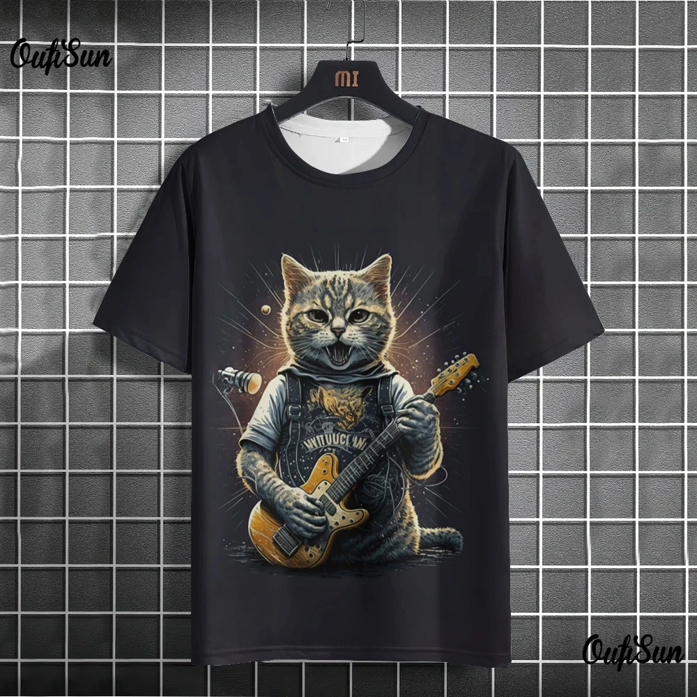 

Japanese Samurai Cat Pattern T-Shirt, 3D Printed, Short Sleeve, Round Neck, Casual Quick Drying, Neutral Clothing, Summer moto