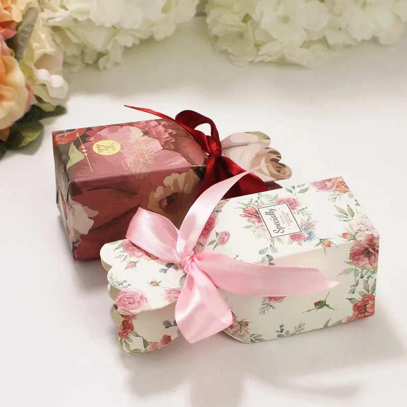 10 Stück Fischschwanz-Vase, Pralinenschachtel, Blumenmuster, Hochzeitstag, Geschenkbox, Verpackung, Box mit Band, Babyparty, Geburtstag, Party-Dekoration – Detail 4