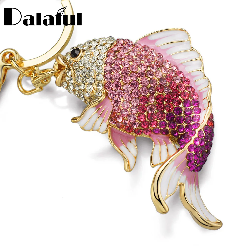 Dalaful-Porte-clés poisson en cristal émaillé exquis, poisson rouge, pendentif pour sac à main, porte-clés de voiture