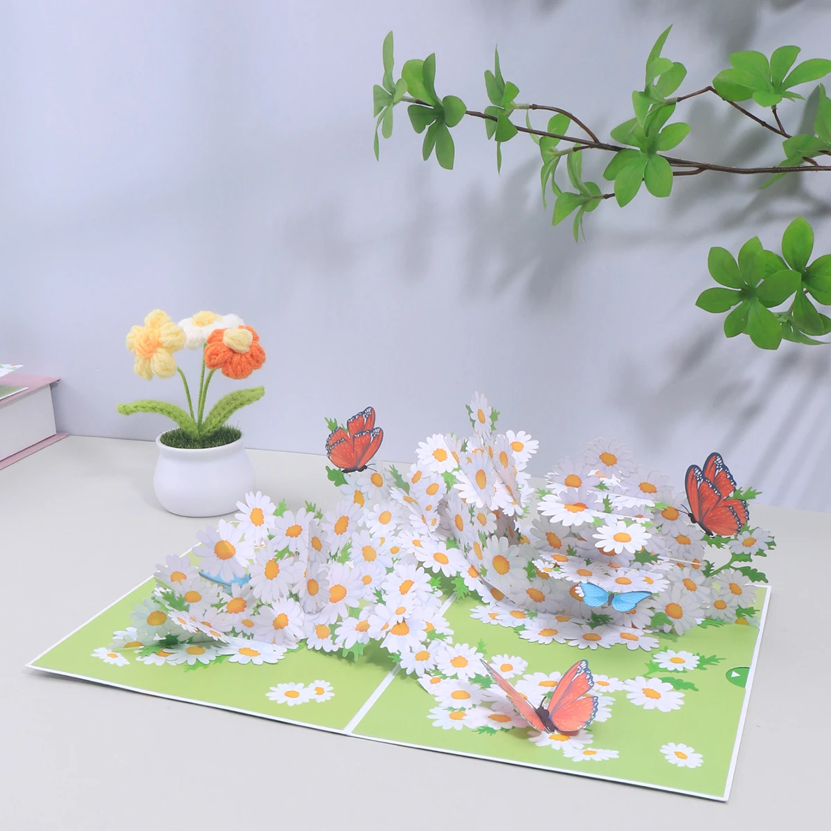 Vintage Daisy & Butterfly 3D Pop Up Mother's Day Card,Handmade Creative Greeting Card Envelope, Gift for Mom,Thank You Card