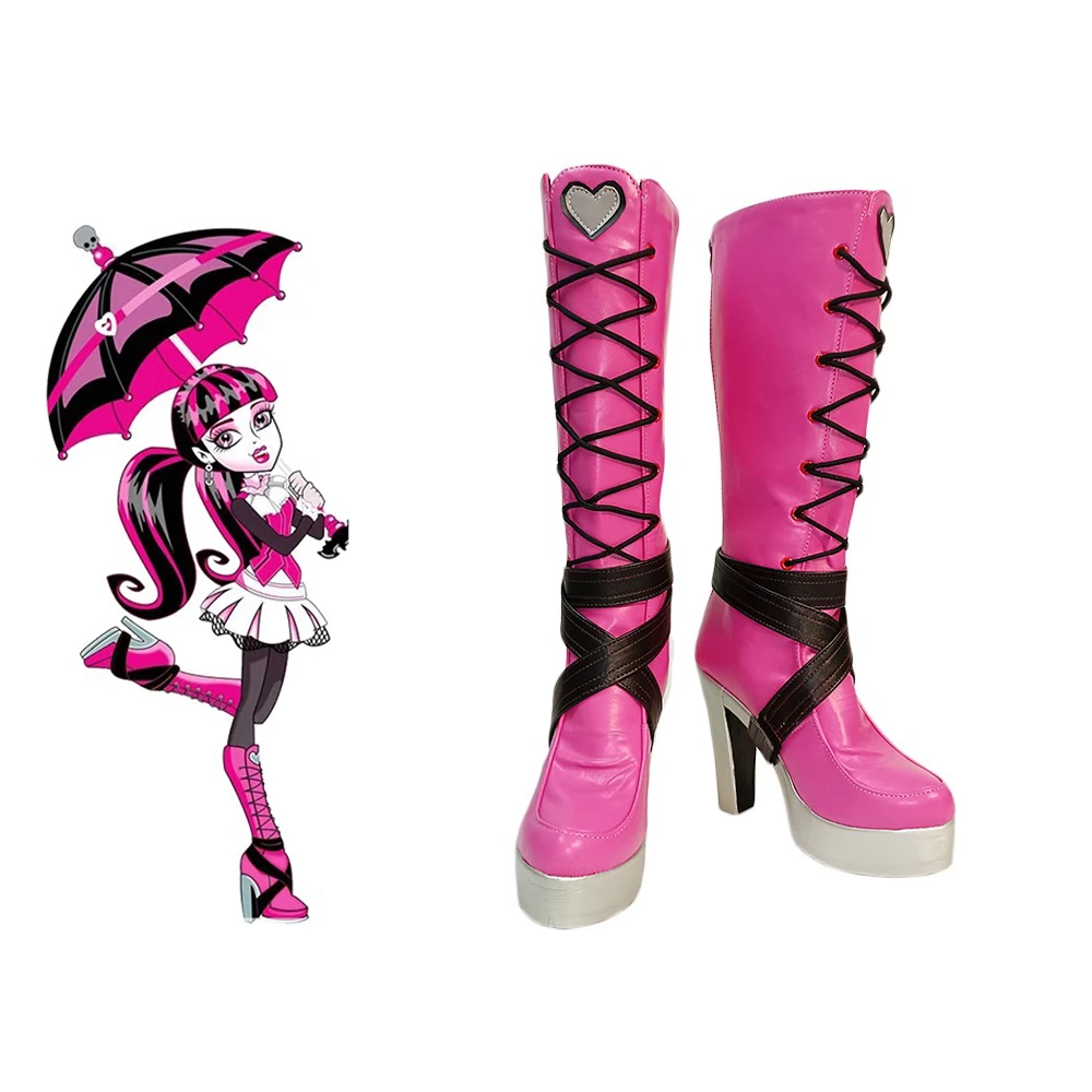 Anime Cosplay Botas Monster High Draculaura Sapatos de salto alto Halloween Carnaval Aksesori Dibuat Sesuai Pesanan