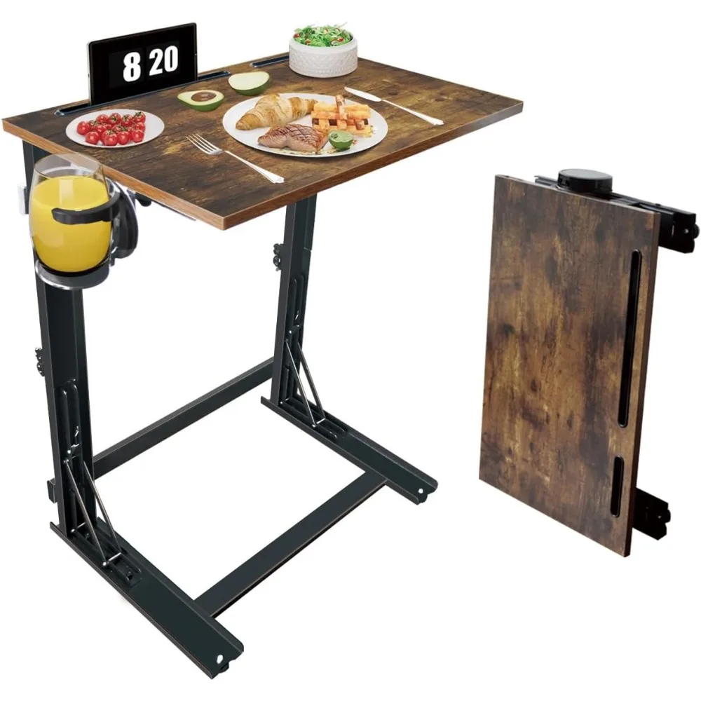 

Folding TV Tray Table, Heavy Duty Sturdy C-Shaped End Table for Couch, Extra Stable TV Dinner Tray with Cup Holder, So