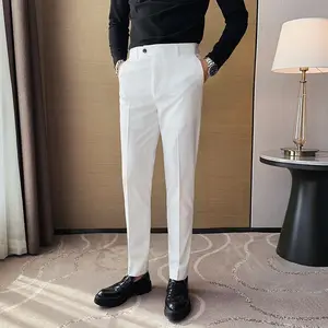 Men Spring Summer Decoration Casual Ankle Length Pants 2023 Fashion Slim Fit Suit Pants Streetwear Social Business Trousers G128