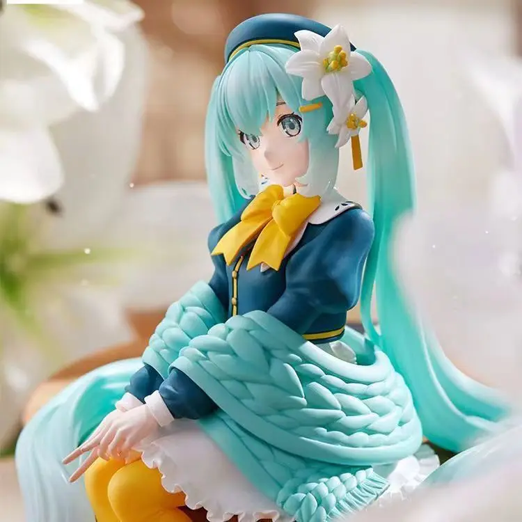 15CM 2024 New Anime Hatsune Miku Lily Fairy Sitting posture Q version kawaii Figure PVC Model Toys Doll Ornaments Gifts