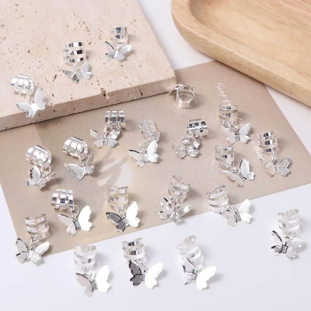 

20Pcs Butterfly Hollow Out Hair Ring Dread Locks Metal Cuff Clips Dreadlocks Beads Charm DIY Hair Braid Tubes Decor