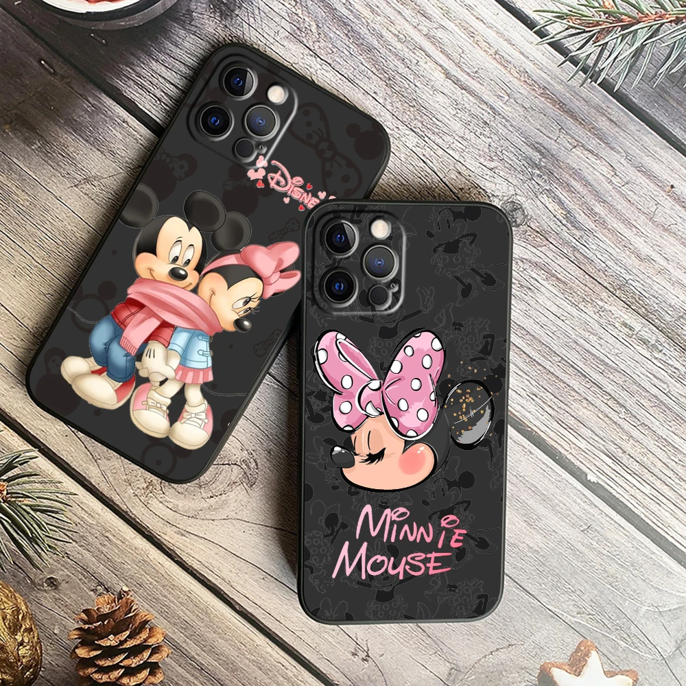 Poincoque de téléphone noire Minnie Couple, coque de téléphone pour iPhone 15 14 13 12 11 XS Poly X 8 7 SE Pro Max Plus Mini