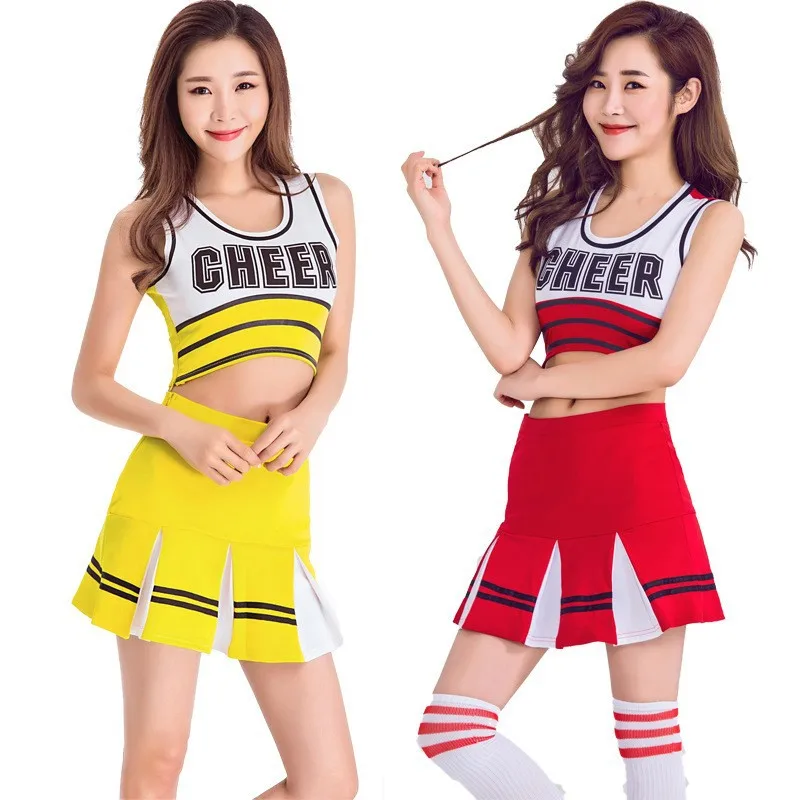 Cheerleader Cosplay Costume Letter Top Skirt Sets Group Aerobics Stage Show Costume Soccer Baby Outfit Women Slim Sexy Clothing