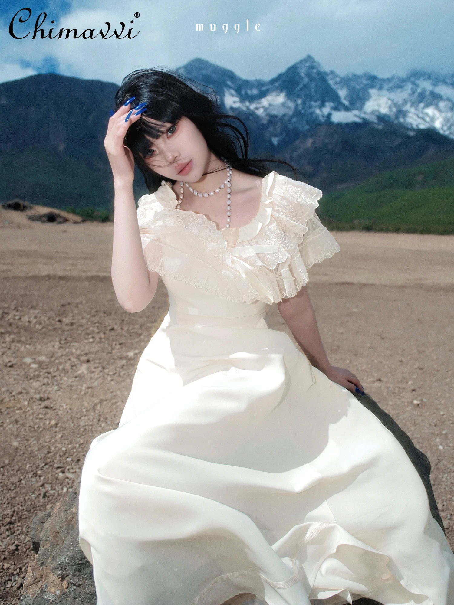 

Оригинальное милое кружевное платье в стиле ретро, летняя одежда 2025, новые высококачественные кружевные платья принцессы для милых девочек для женщин