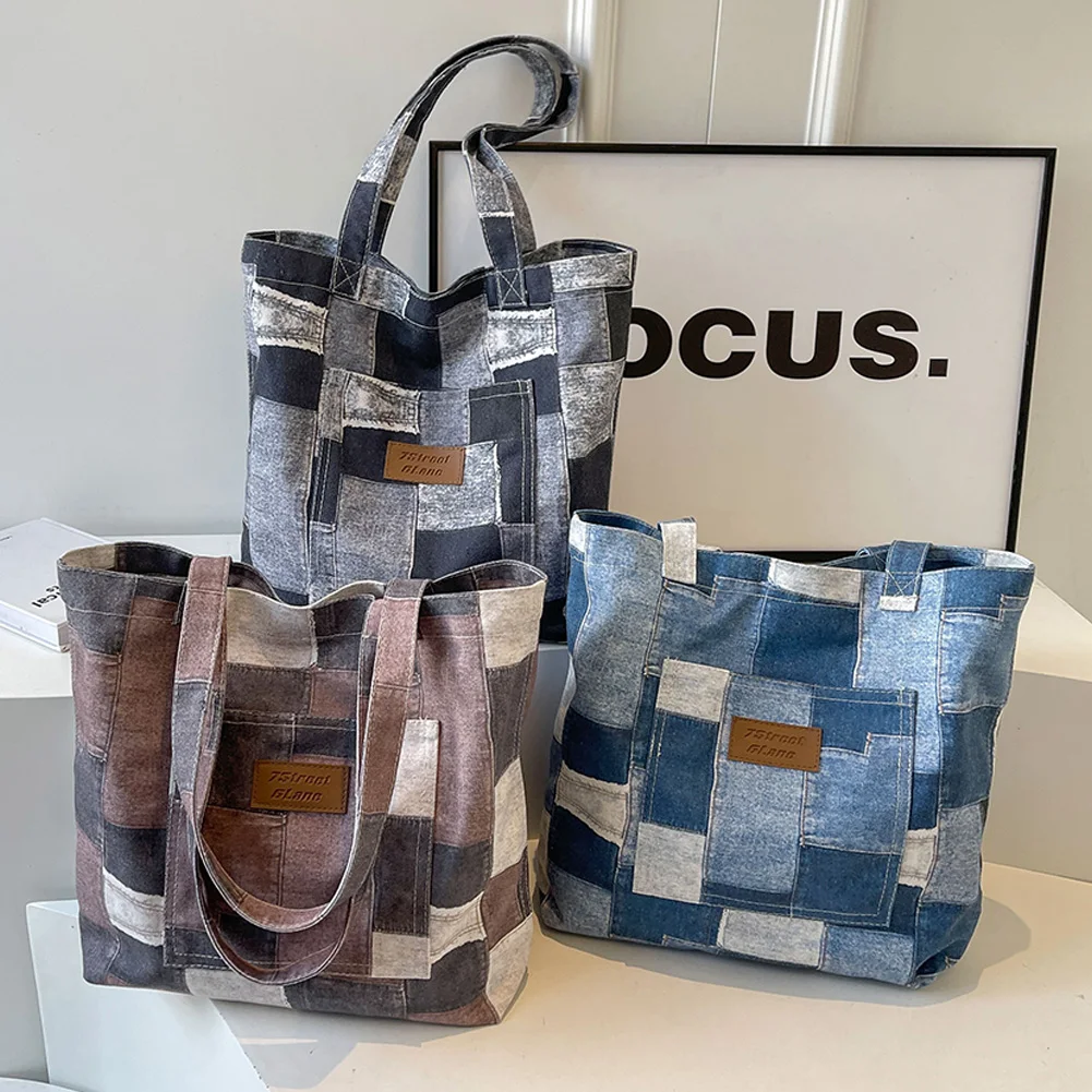 

Женская джинсовая сумка-тоут с внутренним карманом, большой кошелек, повседневная сумка-хобо для работы, покупок, путешествий