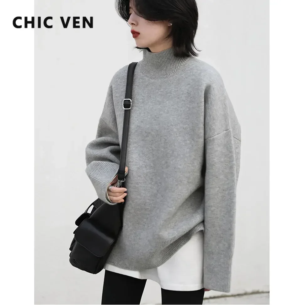 CHIC VEN Women\'s Sweater Solid Turtleneck Loose Pullover Womens Winter Sweaters Thick Warm Woman Tops Female Coat Autumn 2022