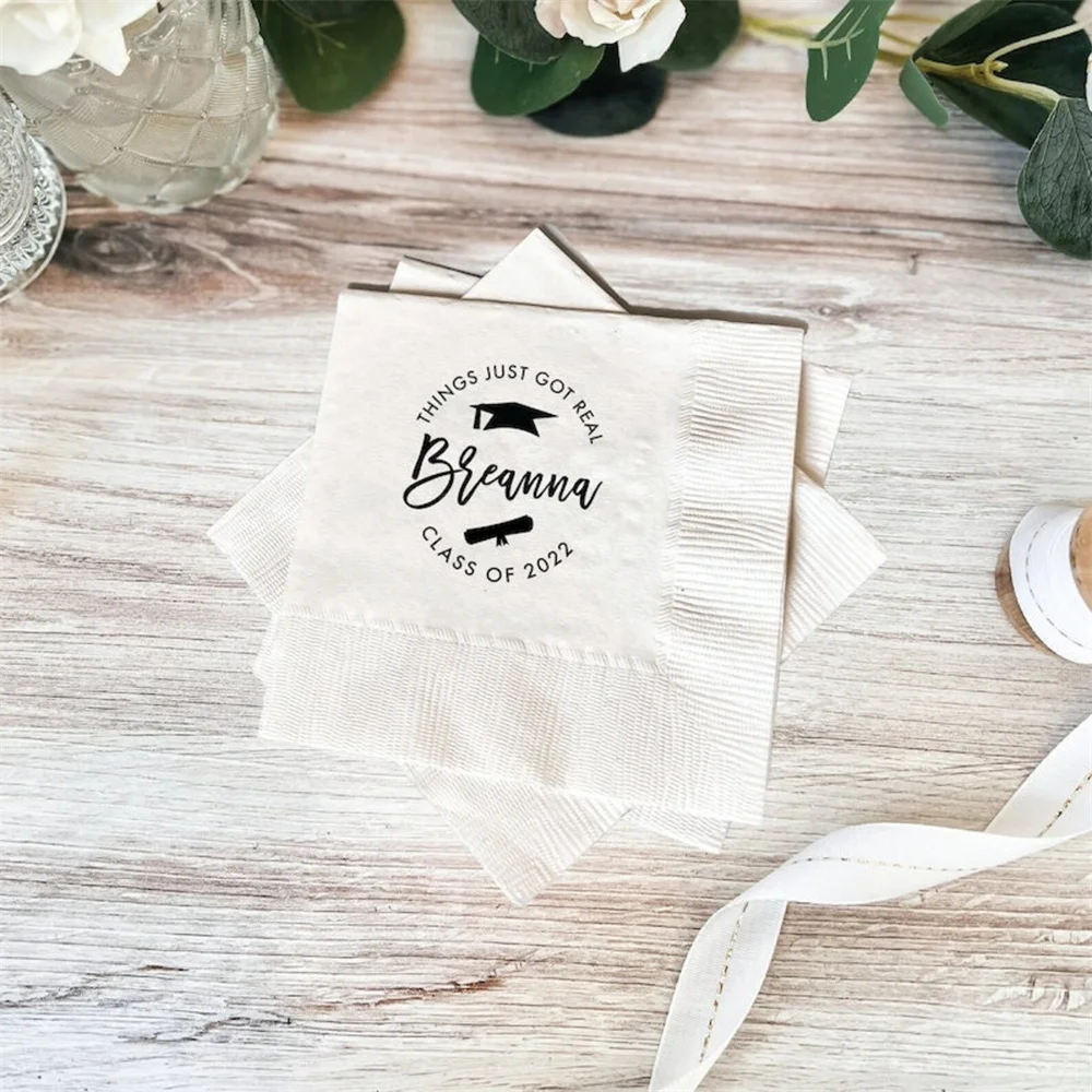 

50 Things Just Got Real Personalized Graduation Napkins, High School Grad, College Graduate, Personalized Napkins, Grad Party