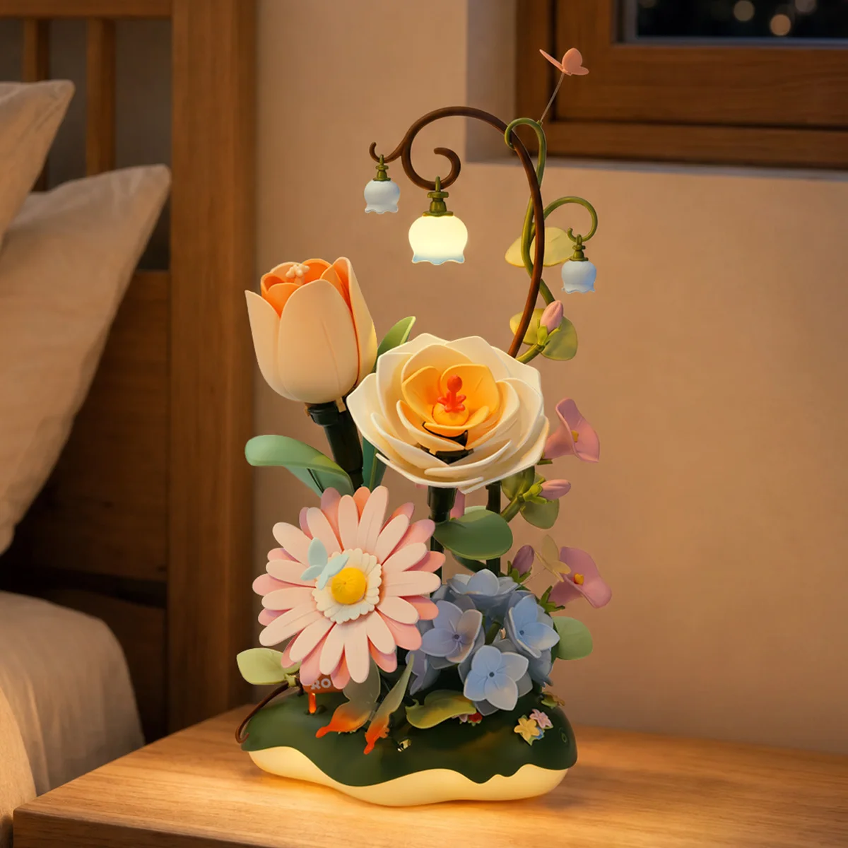 ROKR 3D Puzzle Toys Garden Ramble DIY Flower Bouquet Model Building Kit 4 Lighting Modes Night Light for Room Decor Birthday Gift for Girls Adults