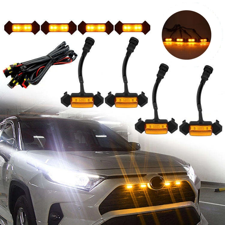 

Car Led Hood Light 4pcs Grille Lights for Car SUV Led Amber Front Grille Light for Mazda Ford Toyota Luces Led Para Autos