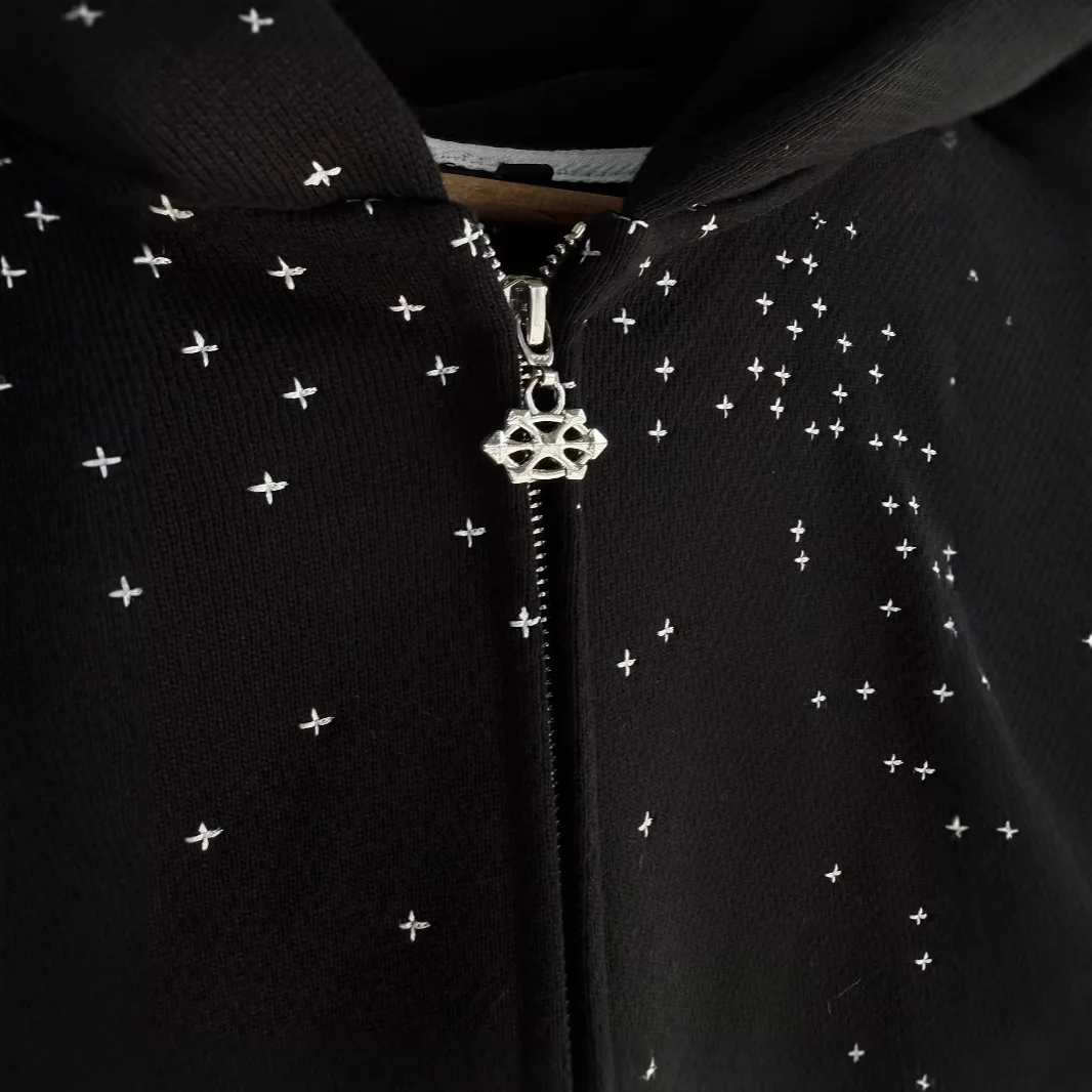 Street Classic Black Harajuku Design Zipper Hooded Men's Hip-hop Harajuku Y2k Personality Casual Retro Couple Cardigan Jacket