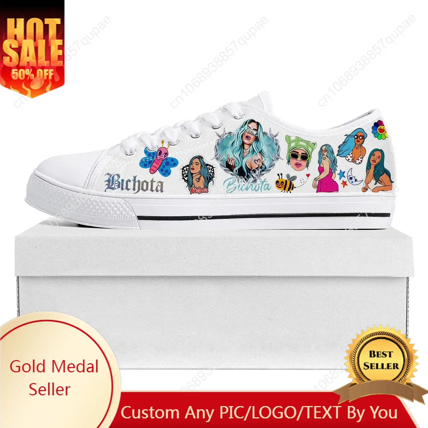 

Karol G Bichota Low Top High Quality Sneakers Mens Womens Teenager Canvas Sneaker Casual Couple Shoes Custom Made Shoe White