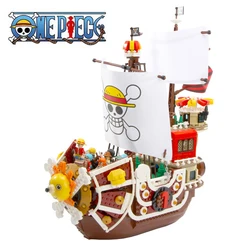 One Piece Pirate Schiff Serie Thousand Sunny Gehen Frohe Modell Anime Mini Bausteine Ziegel Schwarz Perle Abbildung Kid Spielzeug geschenk