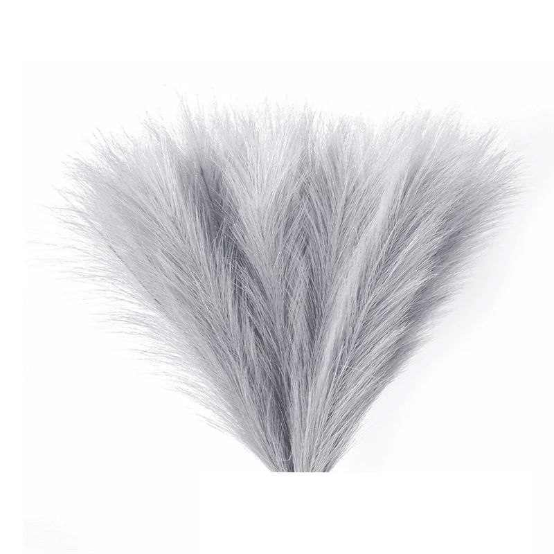 Faux Pampas Grass,18In/45Cm Artificial Pampas Grass Fluffy 5 Stem Pompous Grass Flower Arrangement for Boho Home(Grey)