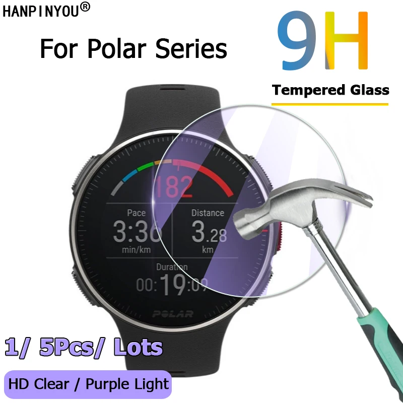 For Polar VanTage M2 V2 M V Unite Ignite 2 Grit X Pro SmartWatch Clear / Purple Light 2.5D Tempered Glass Film Screen Protector