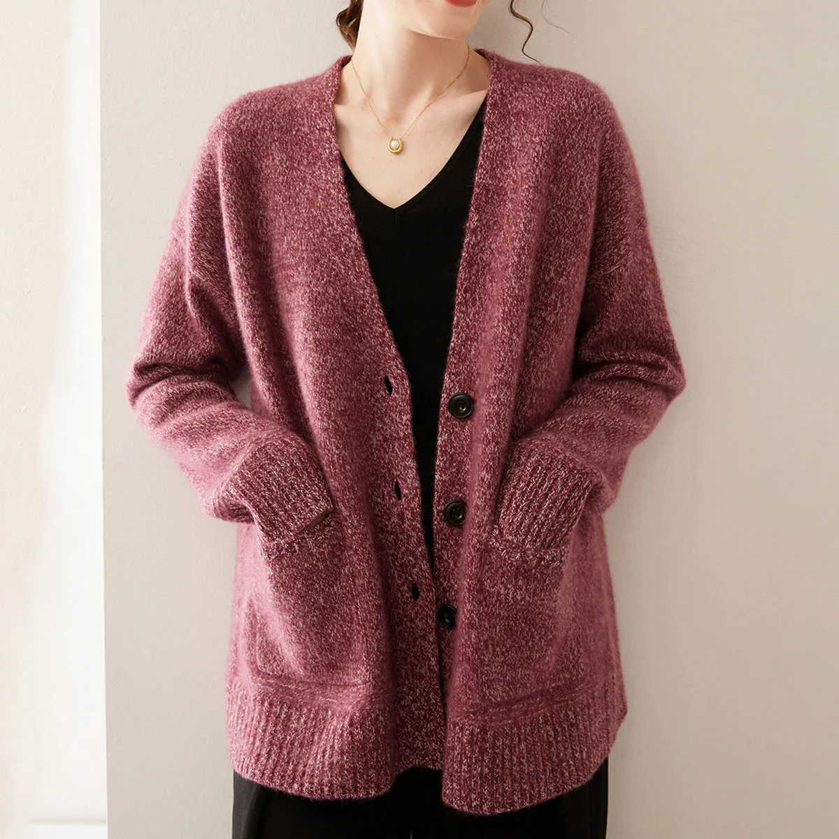 High Quality Women\'s Cardigan 100% Cashmere Sweater V-Neck Large Size Cardigans Autumn Winter Lady Casual Solid Knit Jacket Top