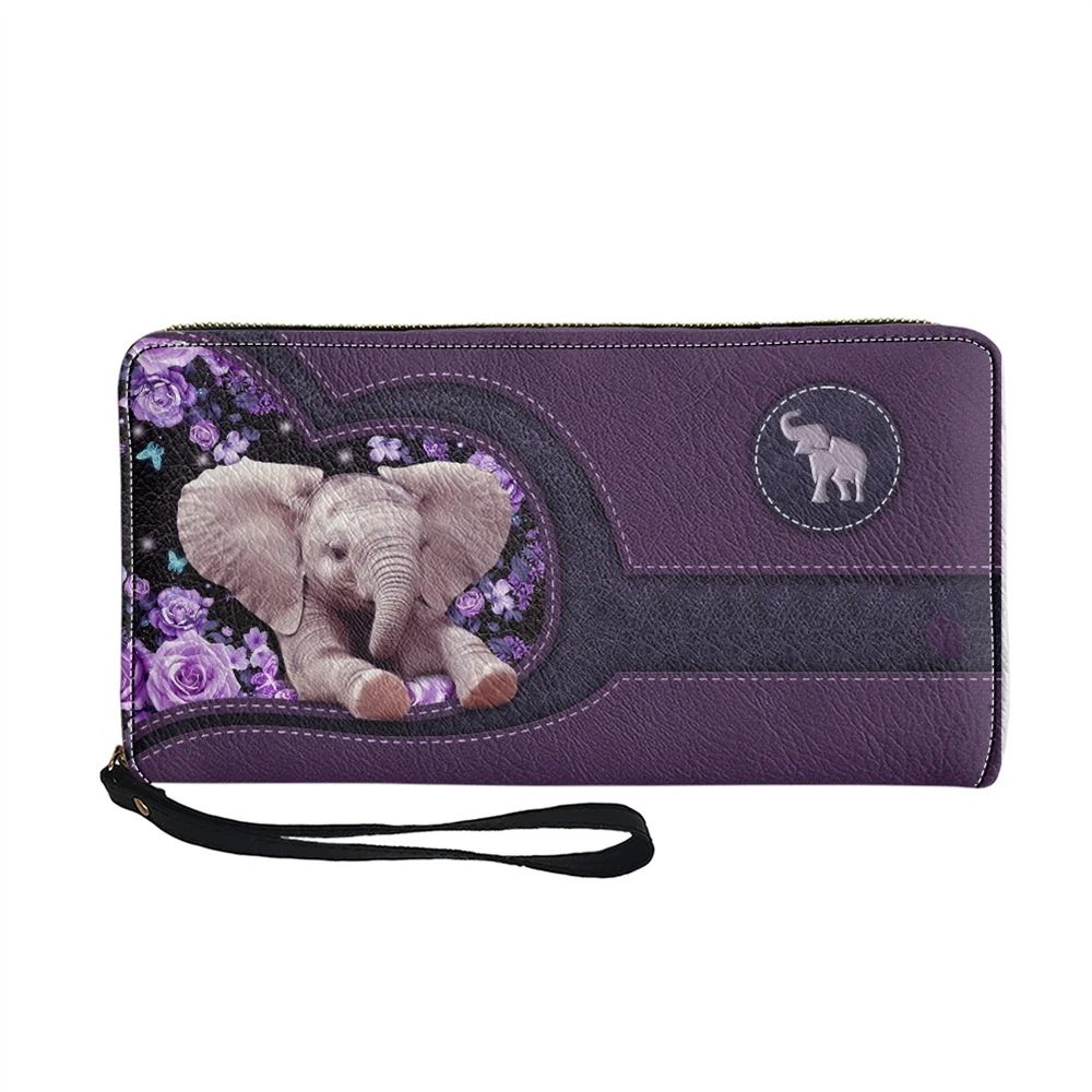 

Small Women's Leather Wallet Kawaii Long Coin Purses Credit Card Holder Cute Elephant Pattern Zipper Clutch Wallets Billetera