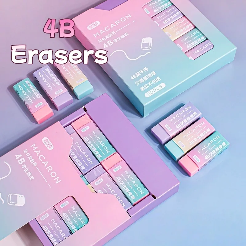 4B Erasers Pastel Drawing Eraser Macaron Color for Students Clean Erasing No-Smudge Correction Supplies School Gift