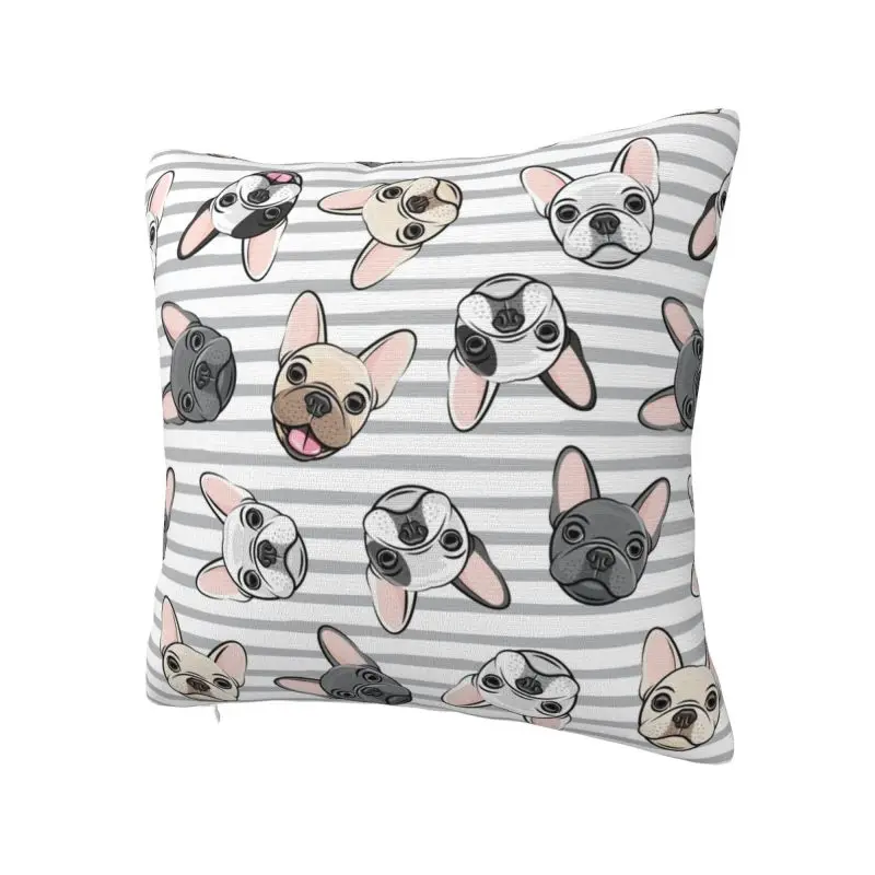 Grey Stripes Cute French Bulldogs Cushion Cover 45x45cm Frenchies Pet Dog Soft Cute Pillow Cases for Sofa Home Decor