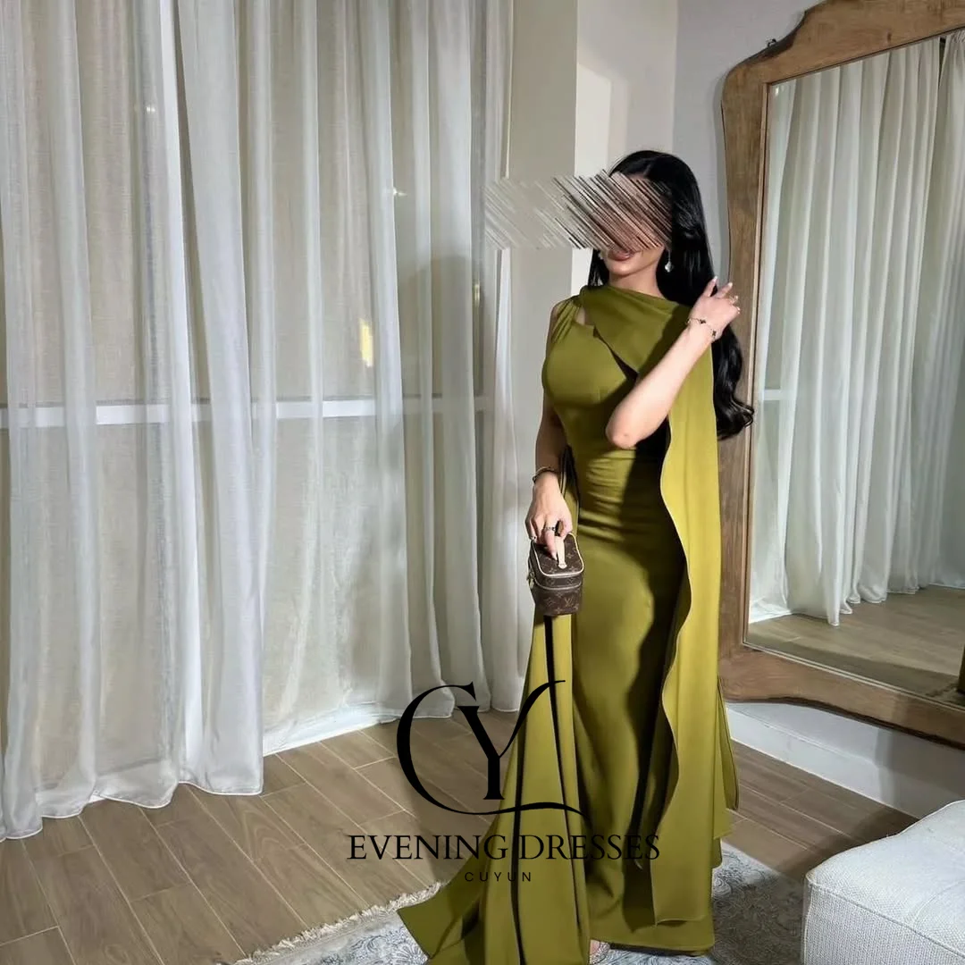 CUYUN Sage Green Saudi Evening Gown Sleeveless Customized Elegant Formal Event Dresses Prom Party Gown for Wedding Banquet