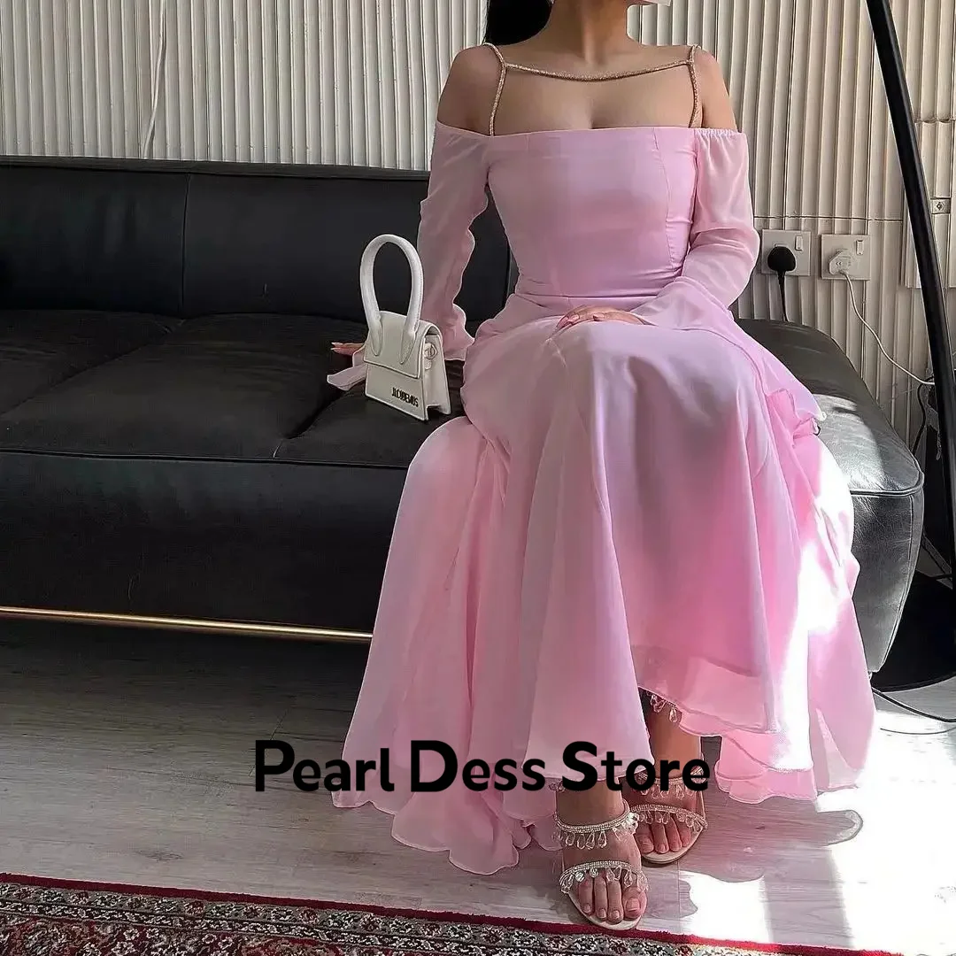 

2024 New Pink Off Shoulder Formal Evening Dress Dubai Saudi Arabia Fishtail Elegant Women's Dress