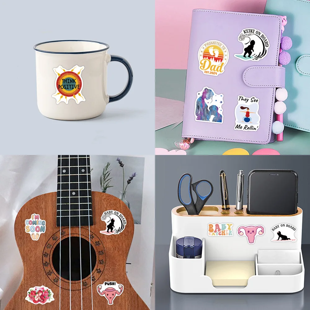 10/55PCS Zwangerschap Baby Tekst Introductie Cartoon Doodle Decoratieve Laptop Water Cup Gitaar Koffer Waterdichte Sticker Kinderen speelgoed