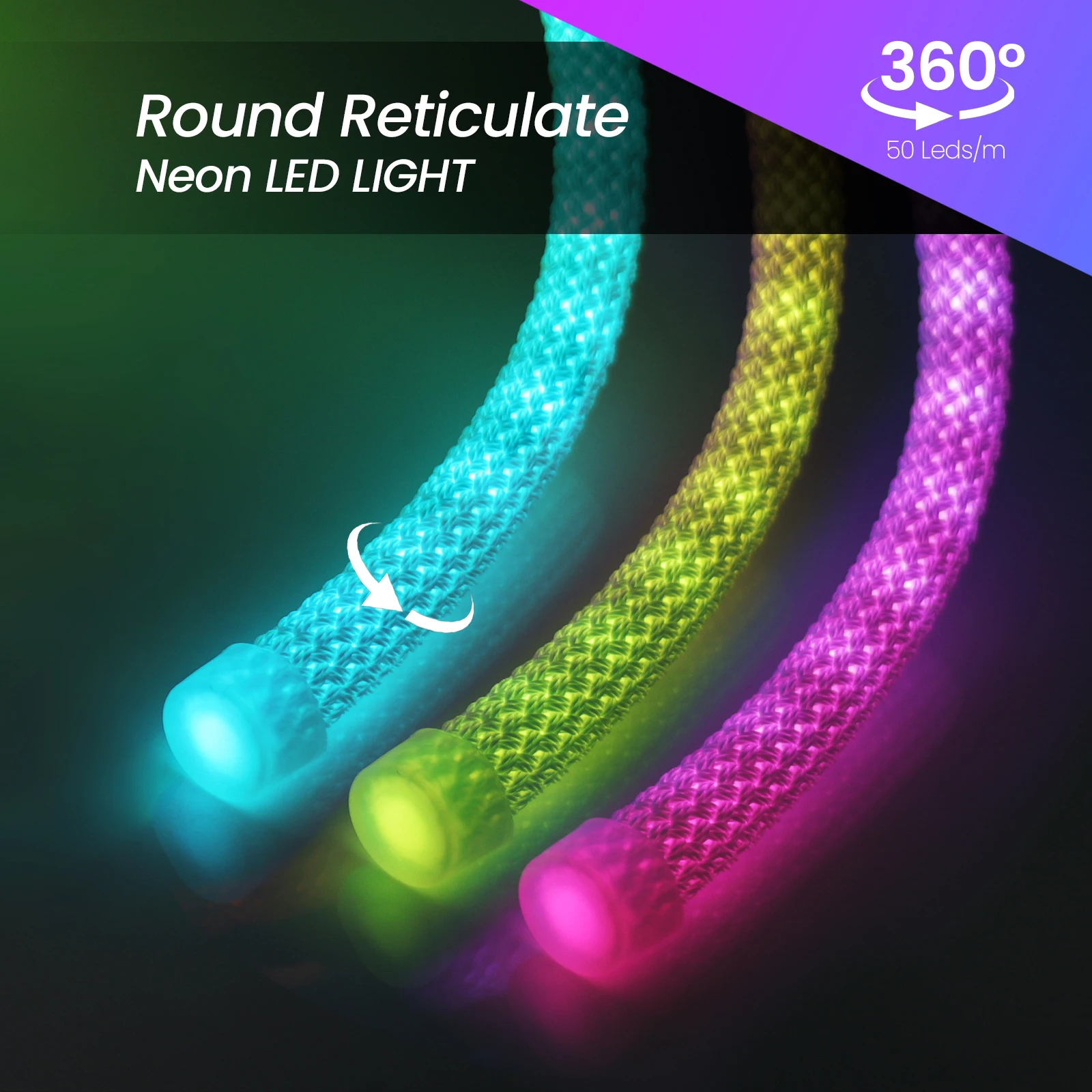 Imagem -03 - Smart Rgb Silicone Led Light Tape Neon Strip Flexível Padrão Reticulado Redondo 50led m 360 Graus dc 5v Ip67 Ws2812b