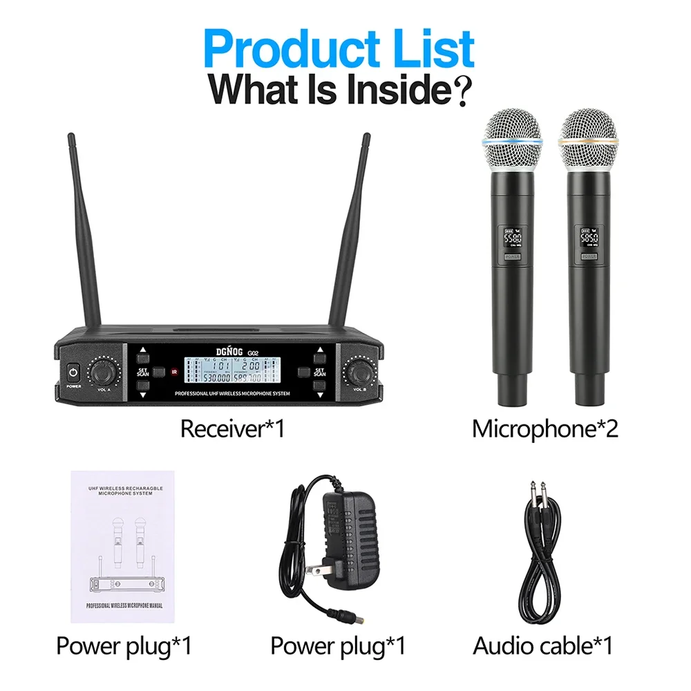 Micrófono inalámbrico Dual para Karaoke, dispositivo de mano profesional, UHF, 2 canales, sistema con micrófono inalámbrico, fiesta, iglesia, hogar