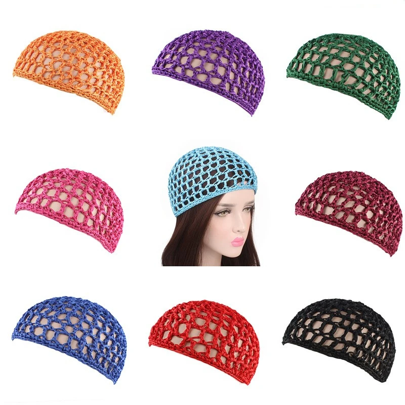 1 PCS New Women\'s Mesh Hair Net Crochet Cap Solid Color Snood Sleeping Night Cover Turban Hat Popular Casual Beanie Chemo Hats