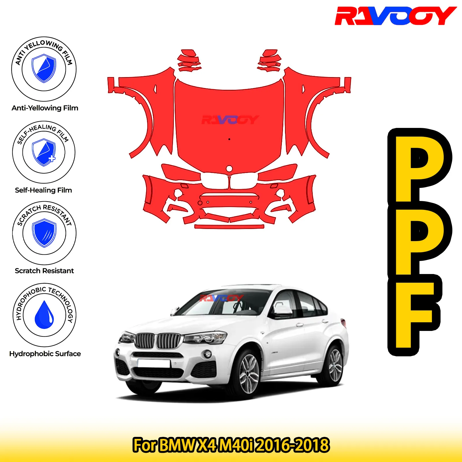 

Для BMW X4 M40i 2016-2018 глянцевая матовая черная предварительно вырезанная передняя защитная пленка PPF Kit