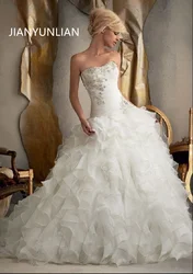Customized Elegant Wedding Dresses For Woman Sweetheart Lace Bodice Ruffles Ball Gown Skirt Princess Shiny Sequined Belt