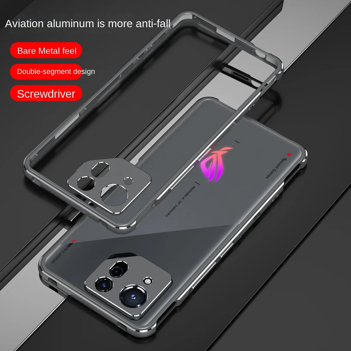 Para asus rog phone 8 rog8 ai2401 pára-choques ultra fino quadro de metal capa dura para asus rog phone 8 rog8 com protetor de lente da câmera