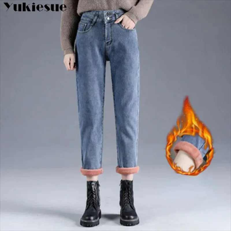 

Зима 2022, повседневные модные толстые женские джинсы с высокой талией в стиле Харадзюку, хлопковые прямые трендовые джинсовые брюки в Корейском стиле