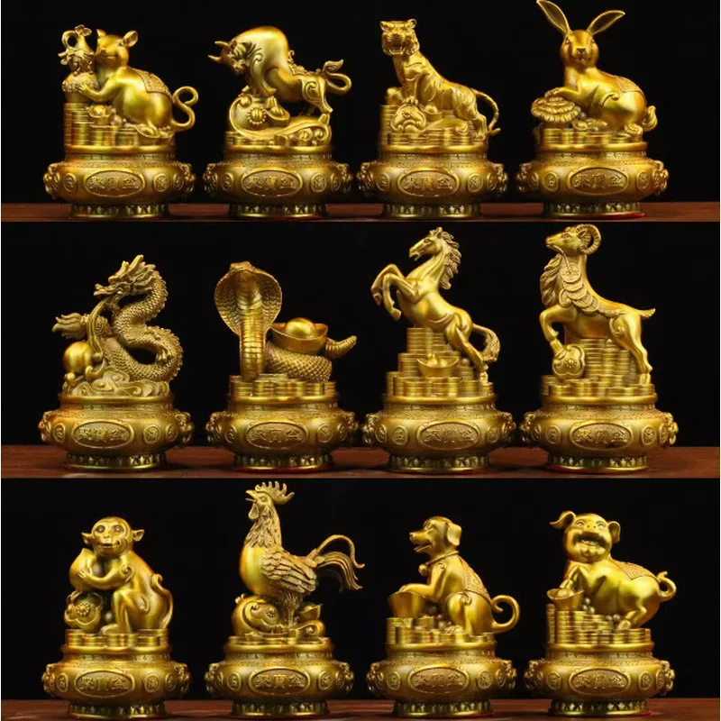 Complete set of brass zodiac animal ornaments: rat, ox, , dragon, snake, , tiger, horse, sheep, rabbit, monkey, chicke