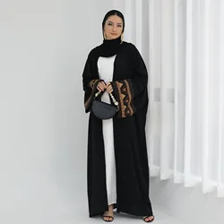 Black Open Abaya design with Ethnic Embroidery Modest Wear Women's Clothing Islamic Dubai Abaya black Muslim Kaftan Arab Clothes