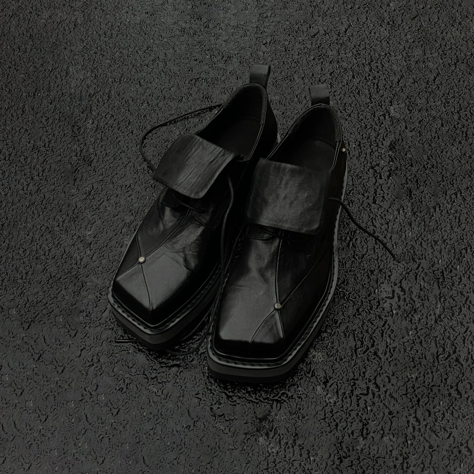 

New Dark Gothic Square Toe Platform Derby Shoes Vintage Wrinkled Leather Thick Sole Lace-Up Rivet Casual Dress Shoes Streetwear